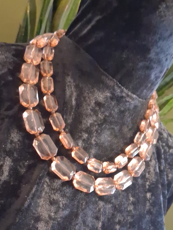 Vintage Jewelry - Vintage Rosaline Or Pal Pink Crystal Cut Lucite Double-Strand Necklace